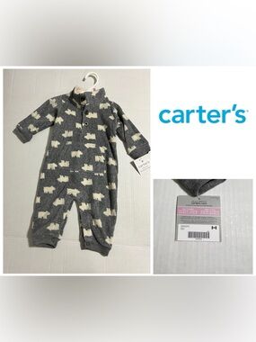 🆕CARTER’S - 9M - NWT - INFANT BOYS GREY POLAR BEAR FLEECE COVERALL
